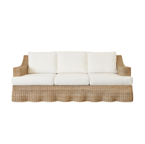 Daphne WH 88.5" Lawson Style Sofa - Rattan w/Ivory Linen Cushions