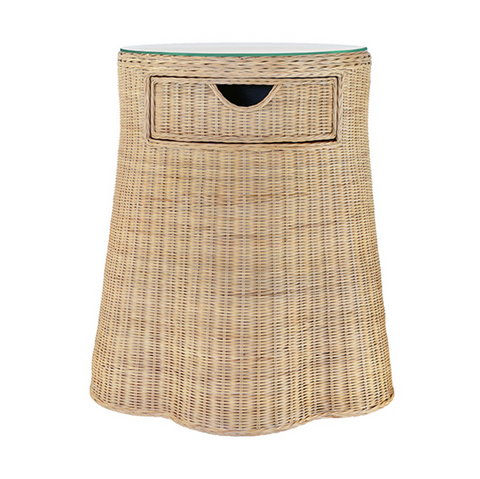 Ingrid Scalloped Base Rattan One Drawer Side Table