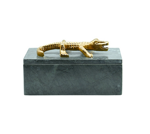 Allie Decorative Box - Green Marble & Brass Alligator