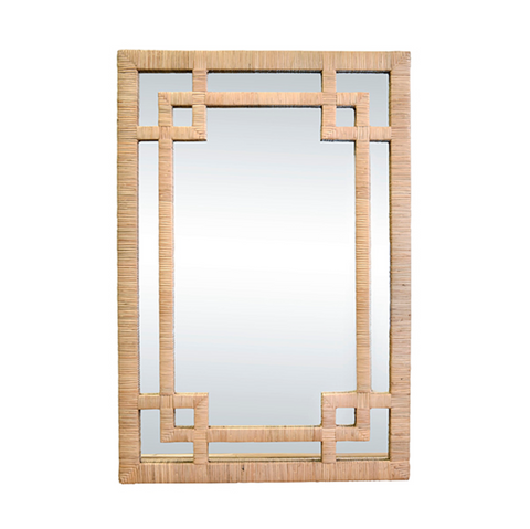Geneva Natural Rattan Framed Wall Mirror with Greek Key Design