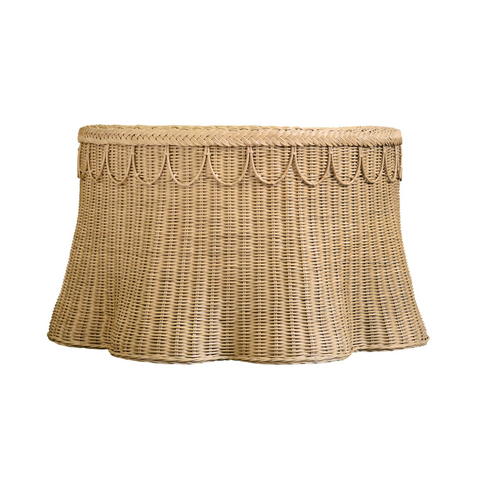 Giada Natural Woven Rattan Round Coffee Table with Scalloped Skirt