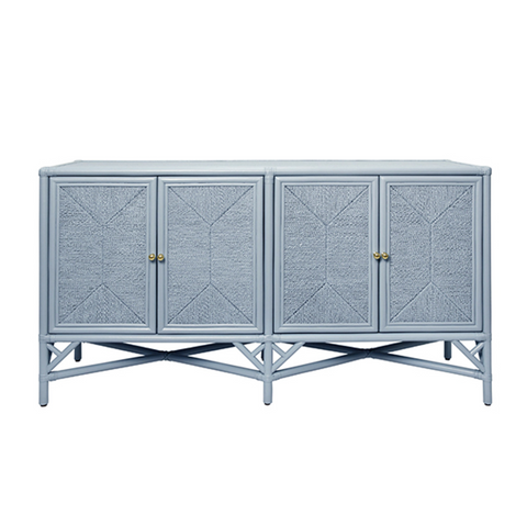 Eleanor Light Blue Rattan Buffet with Four Rope Front Doors