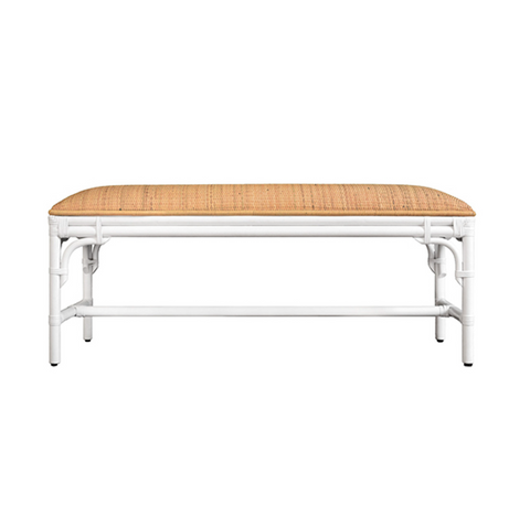 Asha Natural Rattan Cushion Top Bench with White Painted Rattan Base