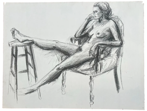 Barbara Beck 1970s Figurative Charcoal Sketch on Paper