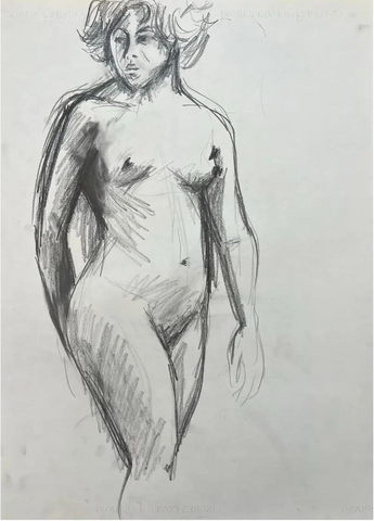 Barbara Beck 1970s Figurative Charcoal Sketch on Paper