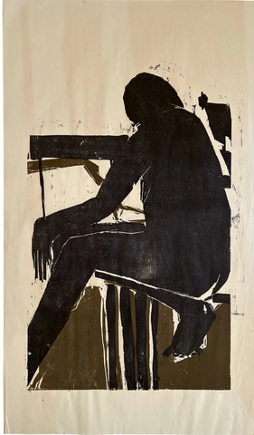 Barbara Beck 1970s Black and Brown Woodblock Print on Paper