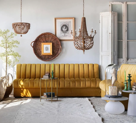 Conrad Ochre 8' Straight Channeled Velvet Sofa