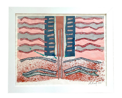 Barbara Beck 1990 Framed Abstract Watercolor Painting on Paper in White Wood Frame