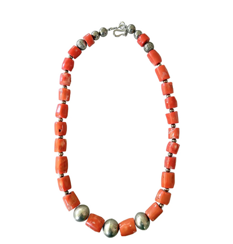 Natural Branch Coral With Vintage Navajo Silver Beads - Designed by Matthew Izzo