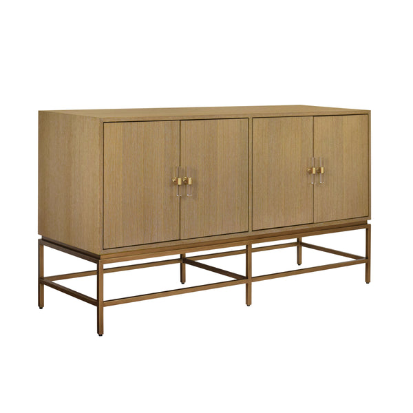 Ariel Cerused Oak Four Door Buffet with Antique Brass Hardware