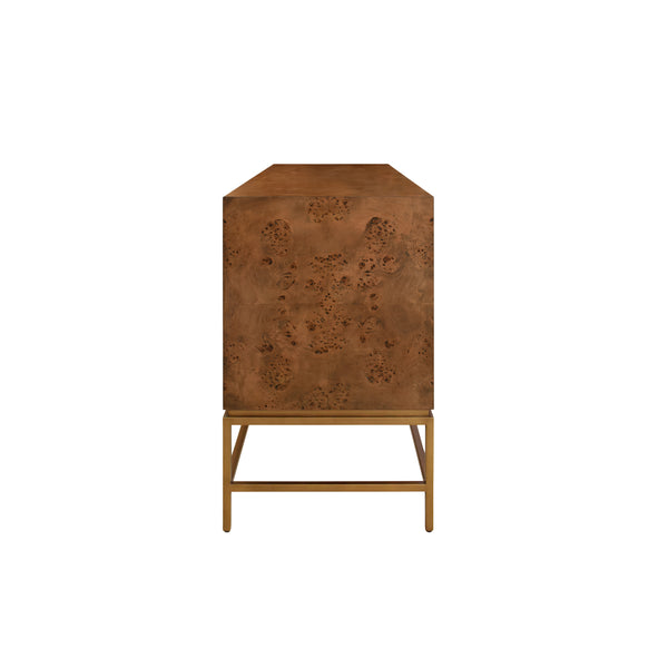 Ariel Dark Burlwood Four Door Buffet with Antique Brass Hardware