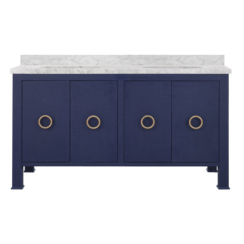 Worlds Away Blanche Double Sink Bath Vanity - Navy Linen