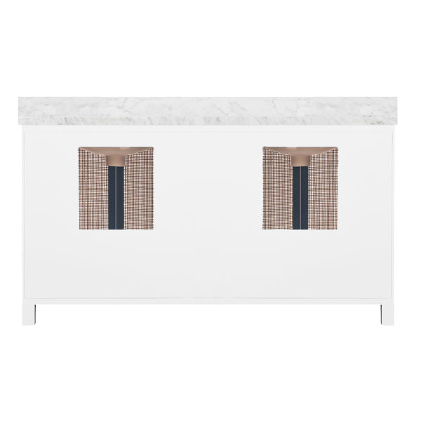 Boyd Double Sink Bath Vanity - Matte White Lacquer & Cane