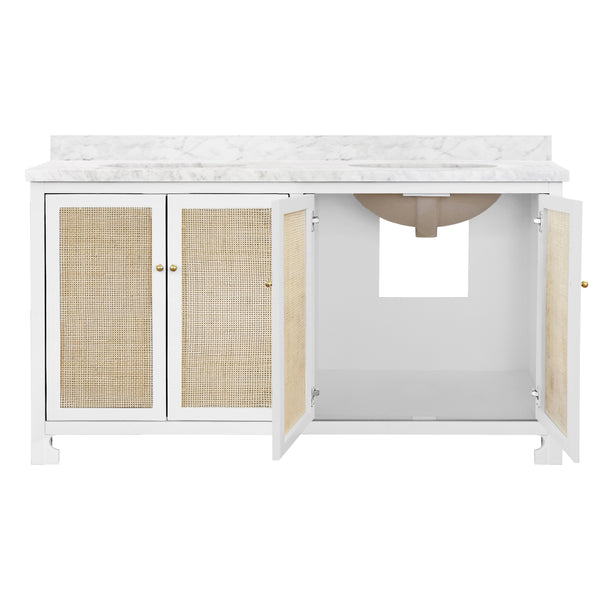 Boyd Double Sink Bath Vanity - Matte White Lacquer & Cane