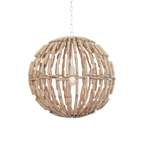 Cade Whitewashed Eucalyptus Wood Sphere Pendant Light