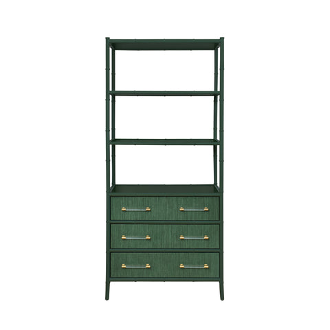 Flynn Grasscloth and Matte Lacquer Wood Etagere - Dark Green