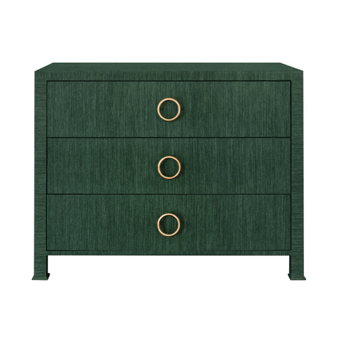 Getty Three Drawer Chest - Dark Green Grasscloth