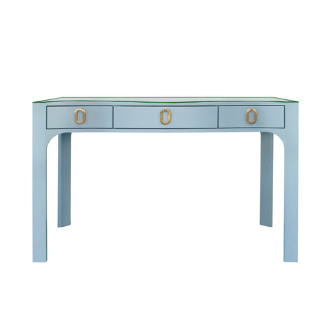 Gladys Curved Front Three Drawer Desk - Light Blue Linen