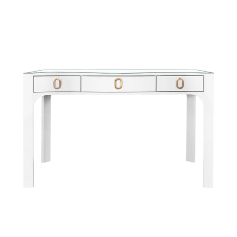 Gladys Curved Front Three Drawer Desk - White Linen