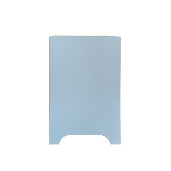 Helena Curved Front Two Drawer Side Table - Light Blue Linen  & Brass