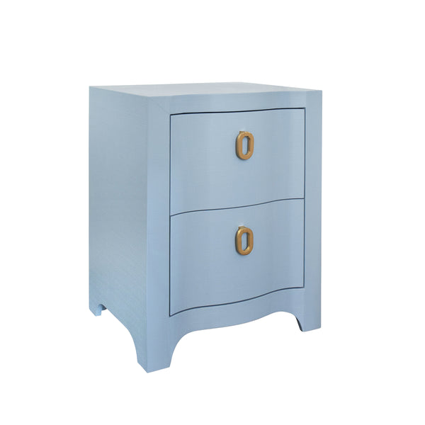 Helena Curved Front Two Drawer Side Table - White Linen & Brass