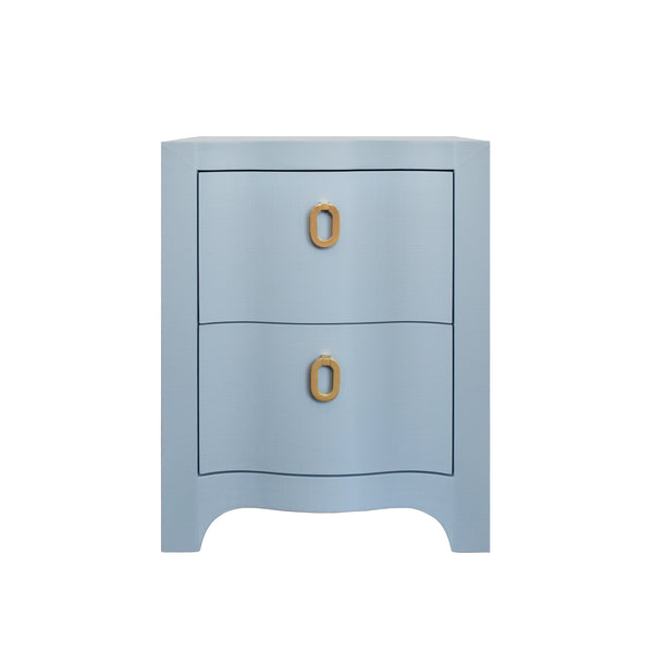 Helena Curved Front Two Drawer Side Table - White Linen & Brass
