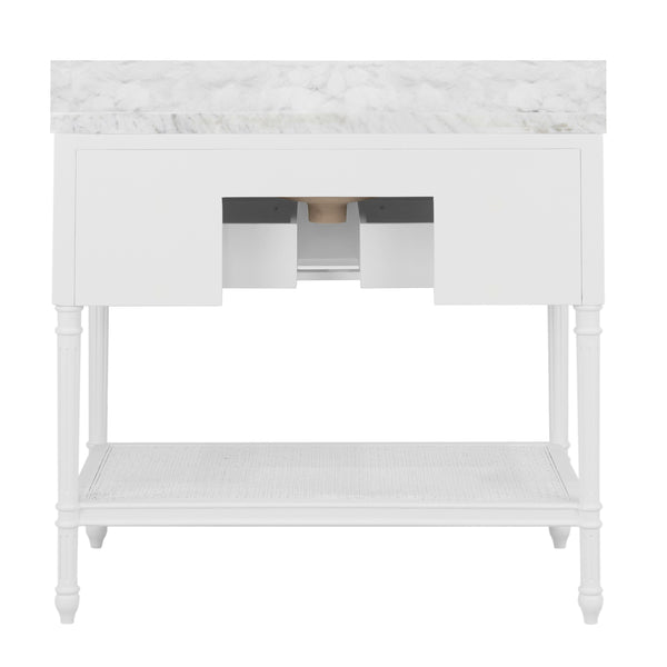 Martha Single Sink Bathroom Vanity - Matte White Lacquer & Grasscloth