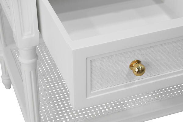 Martha Single Sink Bathroom Vanity - Matte White Lacquer & Grasscloth