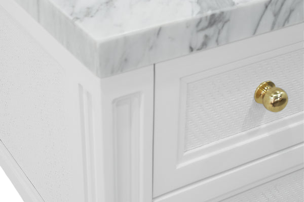 Martha Single Sink Bathroom Vanity - Matte White Lacquer & Grasscloth