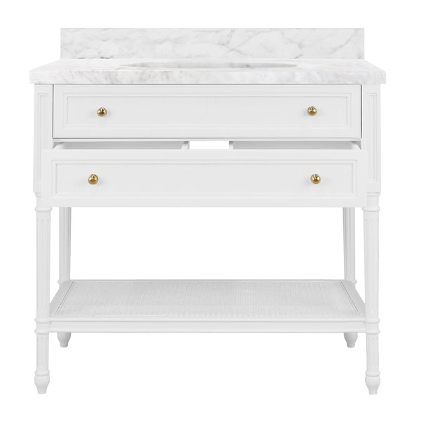 Martha Single Sink Bathroom Vanity - Matte White Lacquer & Grasscloth