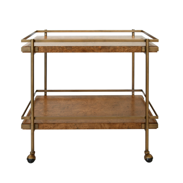 Cash Light Burlwood Two Tier Bar Cart