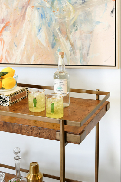 Cash Two Tier Bar Cart - Light or Dark Burlwood w/Antique Brass