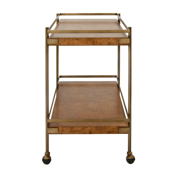 Cash Two Tier Bar Cart - Light or Dark Burlwood w/Antique Brass
