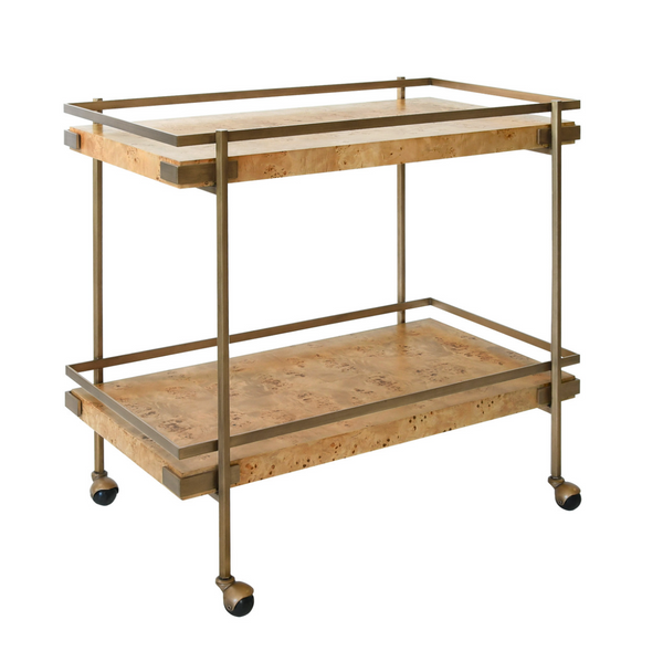 Cash Two Tier Bar Cart - Light or Dark Burlwood w/Antique Brass