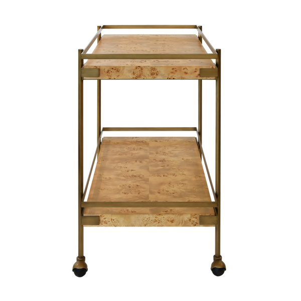 Cash Two Tier Bar Cart - Light or Dark Burlwood w/Antique Brass