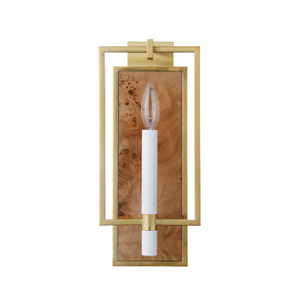 Taurus Candlestick Wall Sconce - Burlwood & Brushed Brass