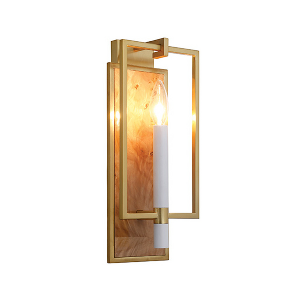 Taurus Candlestick Wall Sconce - Burlwood & Brushed Brass