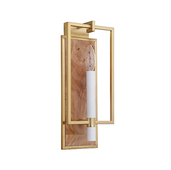 Taurus Candlestick Wall Sconce - Burlwood & Brushed Brass