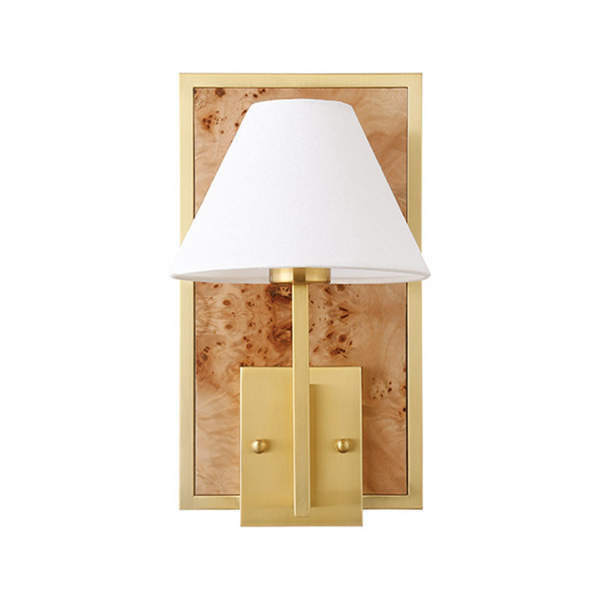 Daren Flushmount Wall Sconce w/Shade - Burlwood & Brushed Brass