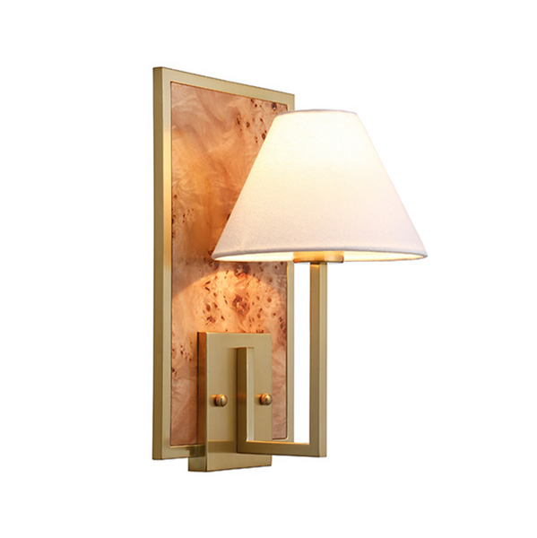 Daren Flushmount Wall Sconce w/Shade - Burlwood & Brushed Brass