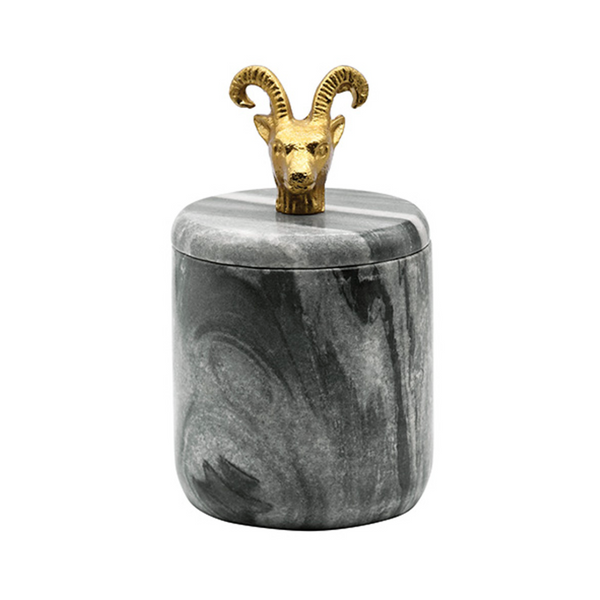 Rammy Grey Marble Container with Gold Leaf Ram Head