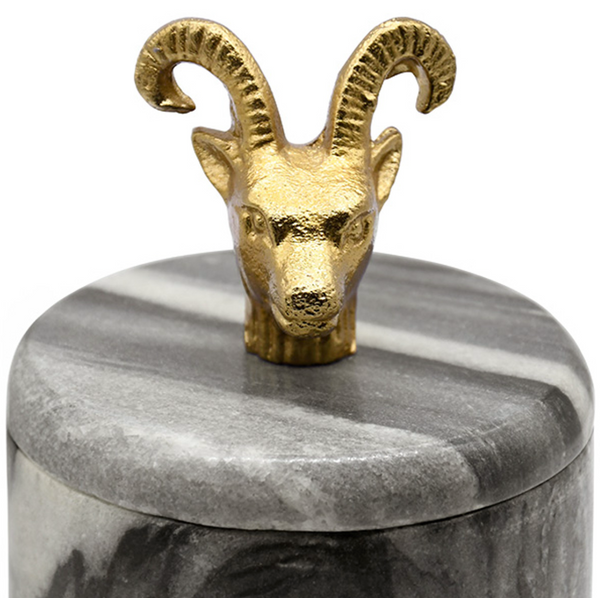 Rammy Grey Marble Container with Gold Leaf Ram Head