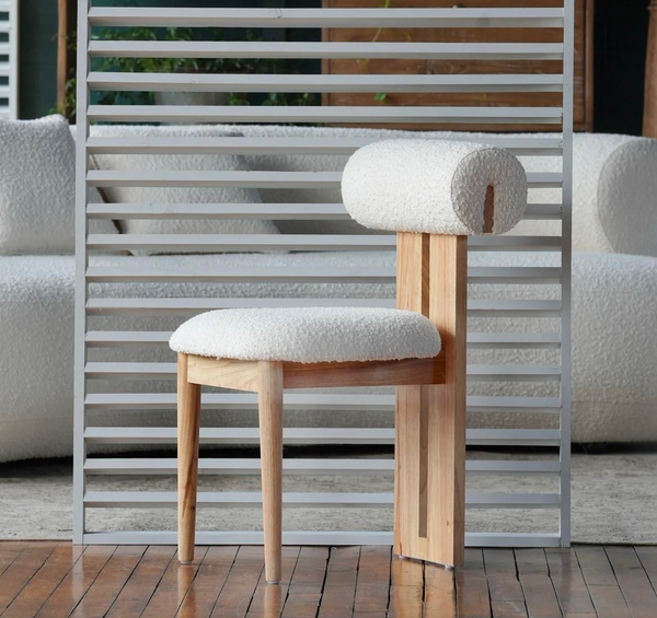 Anna Boucle & Elm Wood Dining Chair in Burnt Oak - Matthew Izzo Collection