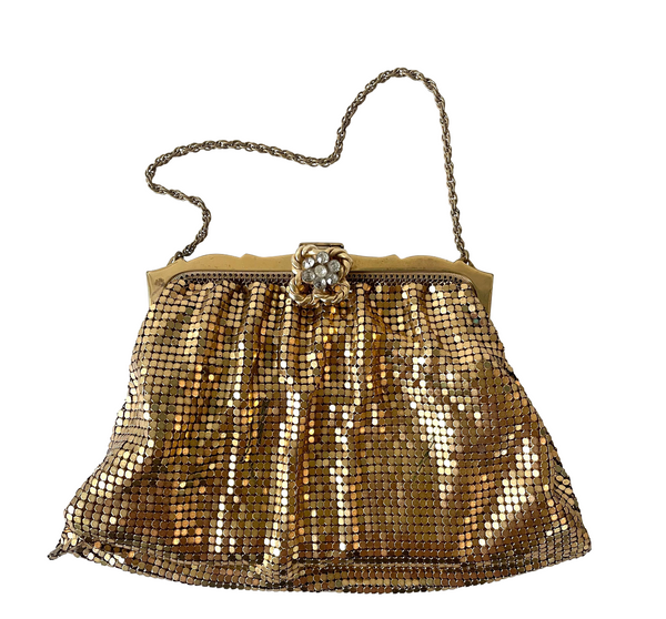 Vintage Art Deco Gold Mesh Clutch with Chain