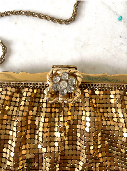 Vintage Art Deco Gold Mesh Clutch with Chain