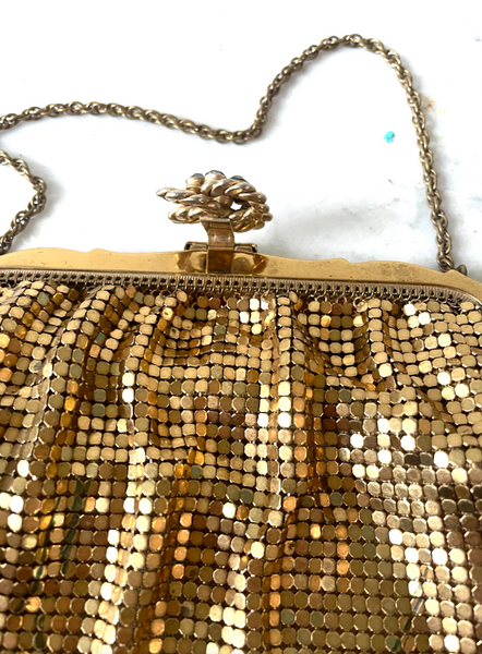 Vintage Art Deco Gold Mesh Clutch with Chain