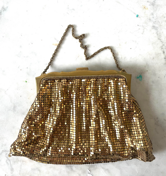 Vintage Art Deco Gold Mesh Clutch with Chain