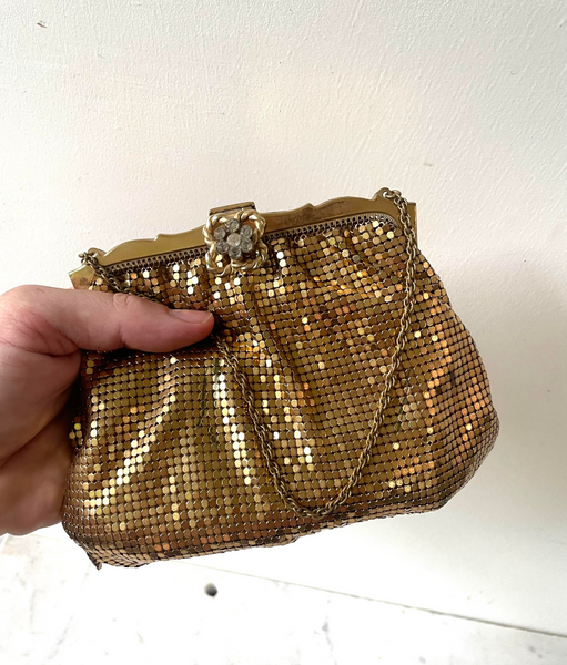 Vintage Art Deco Gold Mesh Clutch with Chain