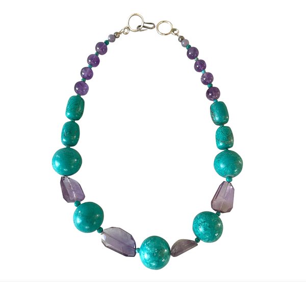 18.5" Turquoise & Amethyst Beaded Necklace - Designed by Matthew Izzo