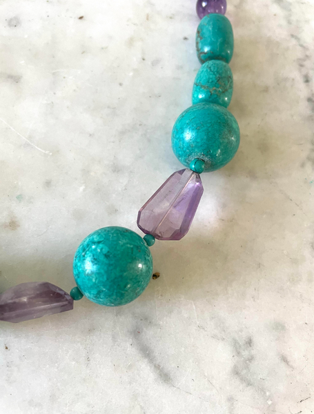 18.5" Turquoise & Amethyst Beaded Necklace - Designed by Matthew Izzo